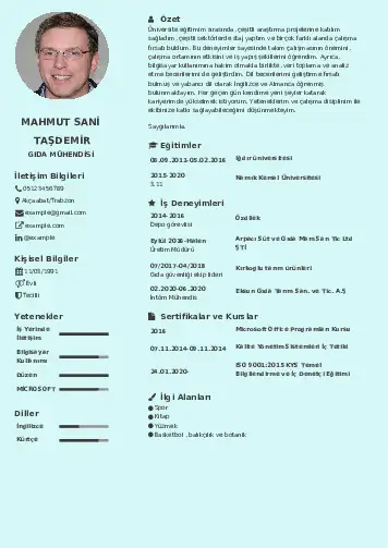 Gıda Mühendisi CV Örnekleri cv indir